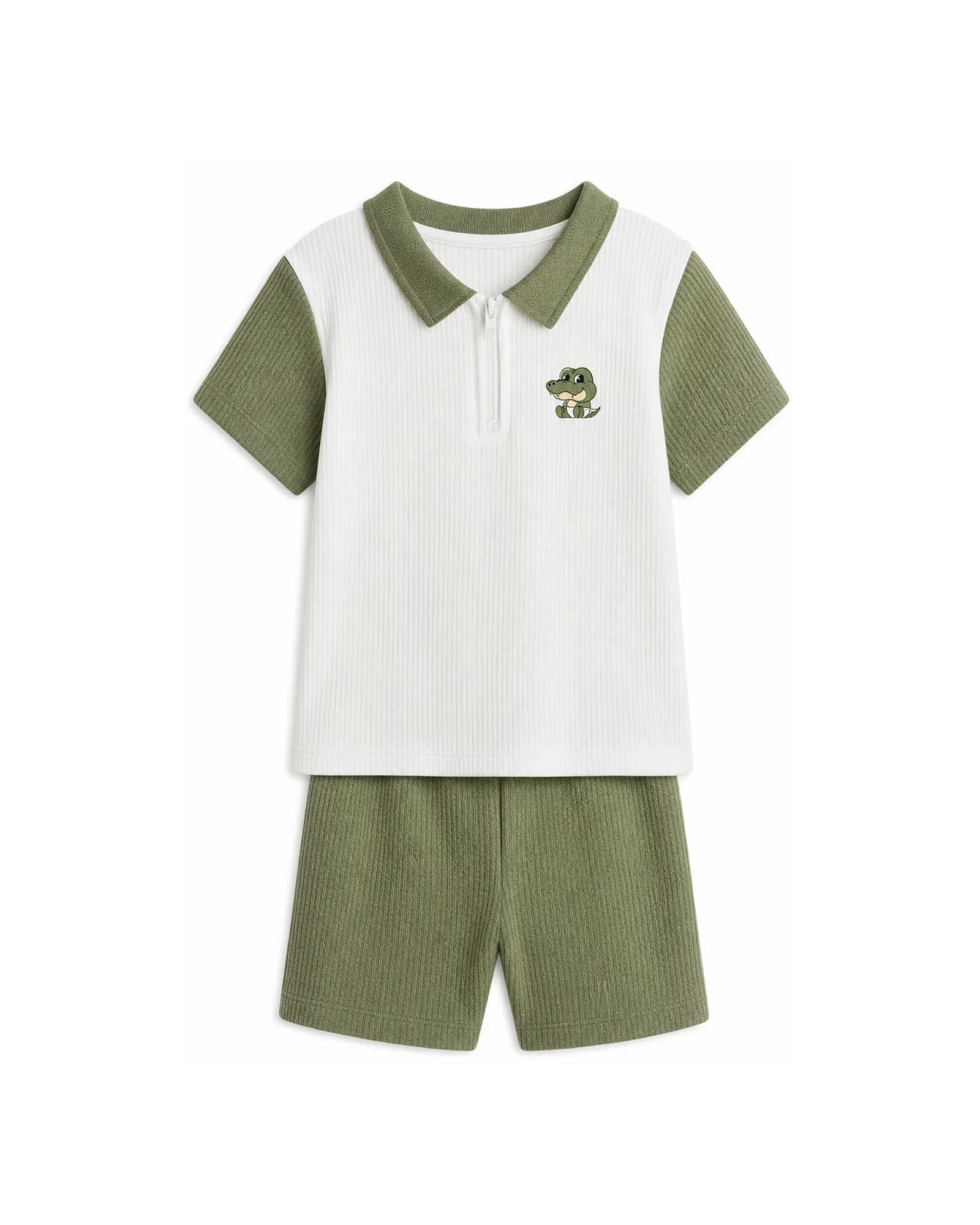 Green Dinosaur Polo & Shorts Set