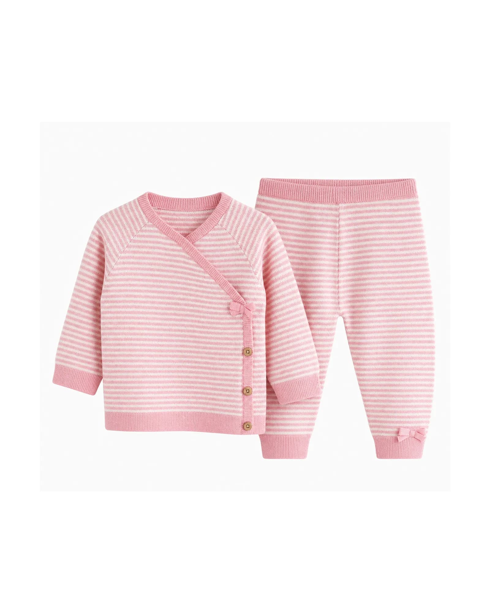 Pink Stripe Knit Wrap Set