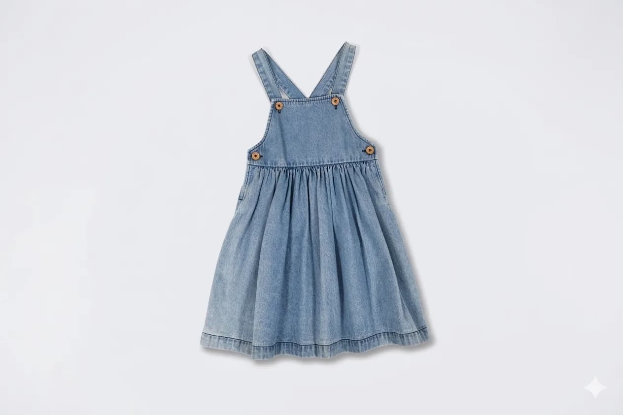 Button-Front Denim Pinafore Dress