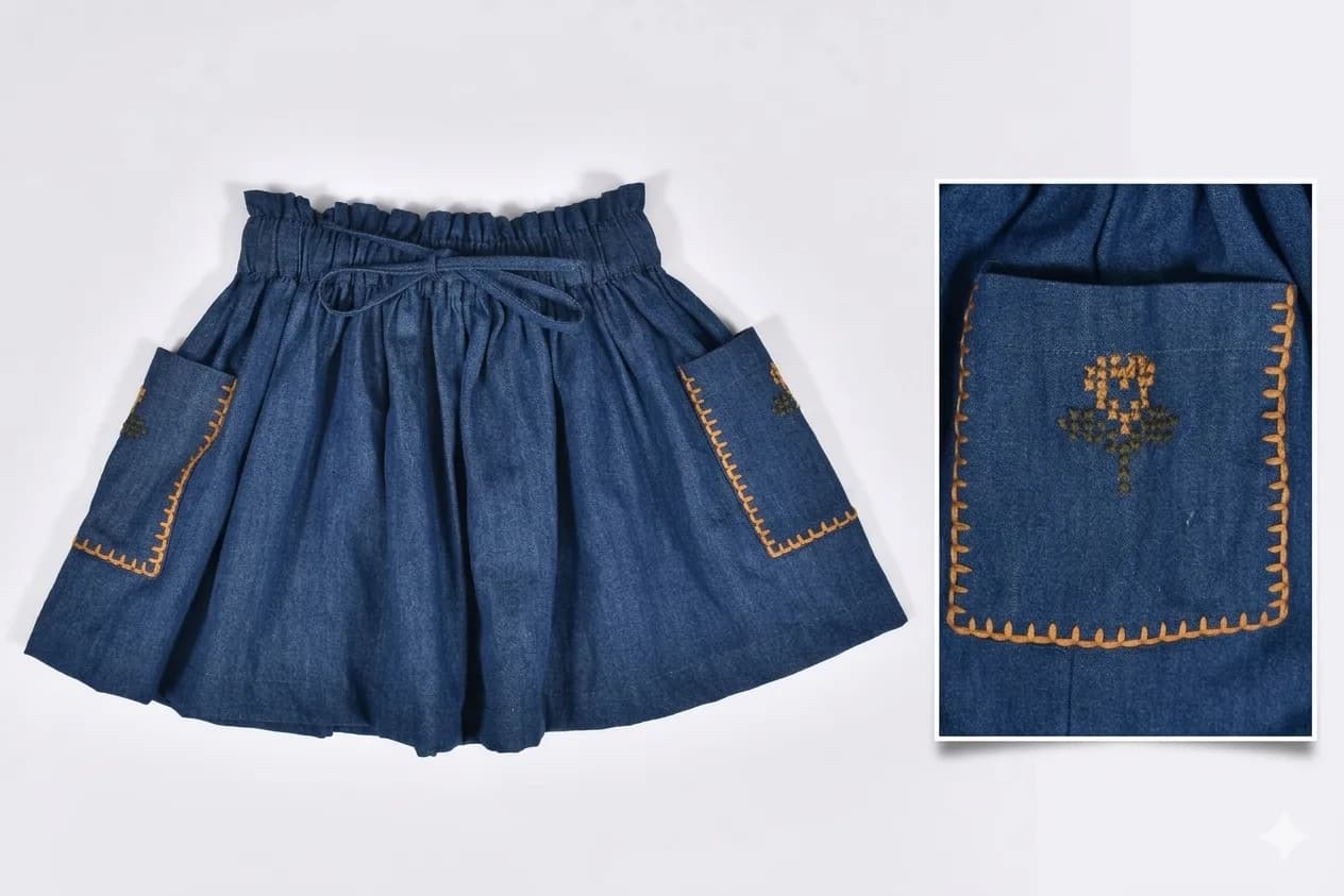 Denim Embroidered Shorts