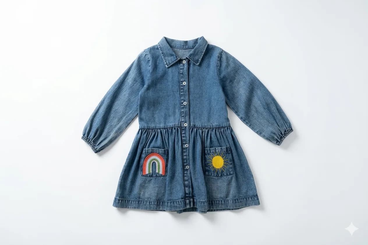 Sunny Rainbow Denim Shirtdress
