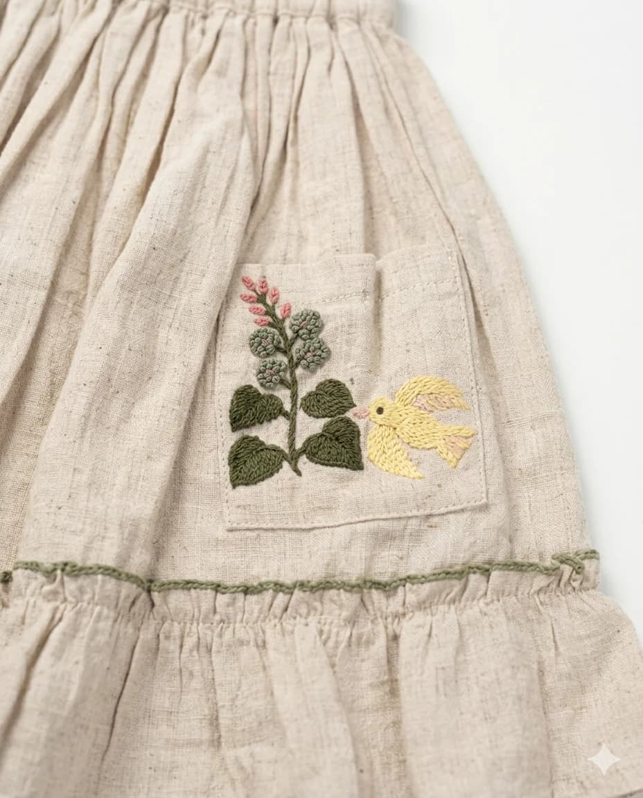 Embroidered Bird Linen Skirt thumbnail 2