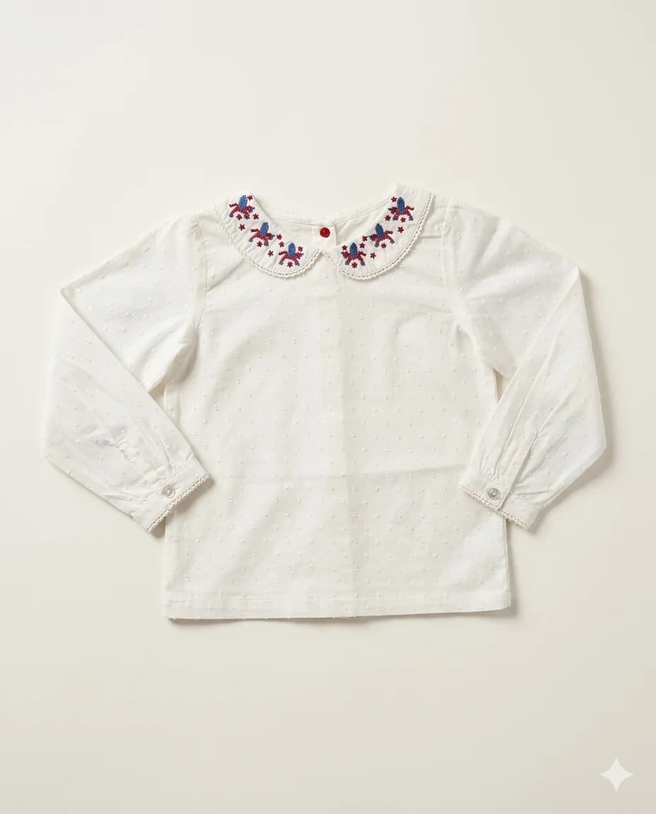 Embroidered Collar Top