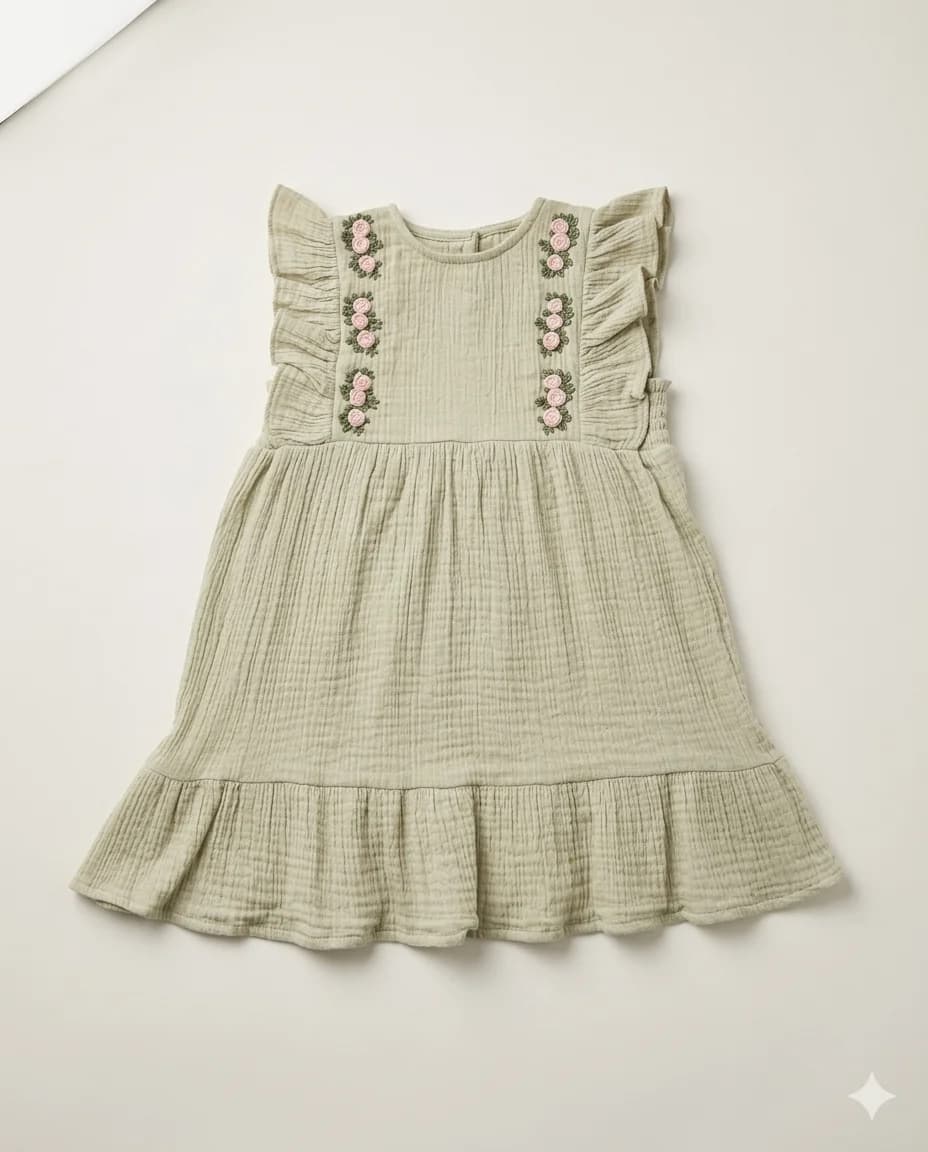 Embroidered Strap Sage Dress