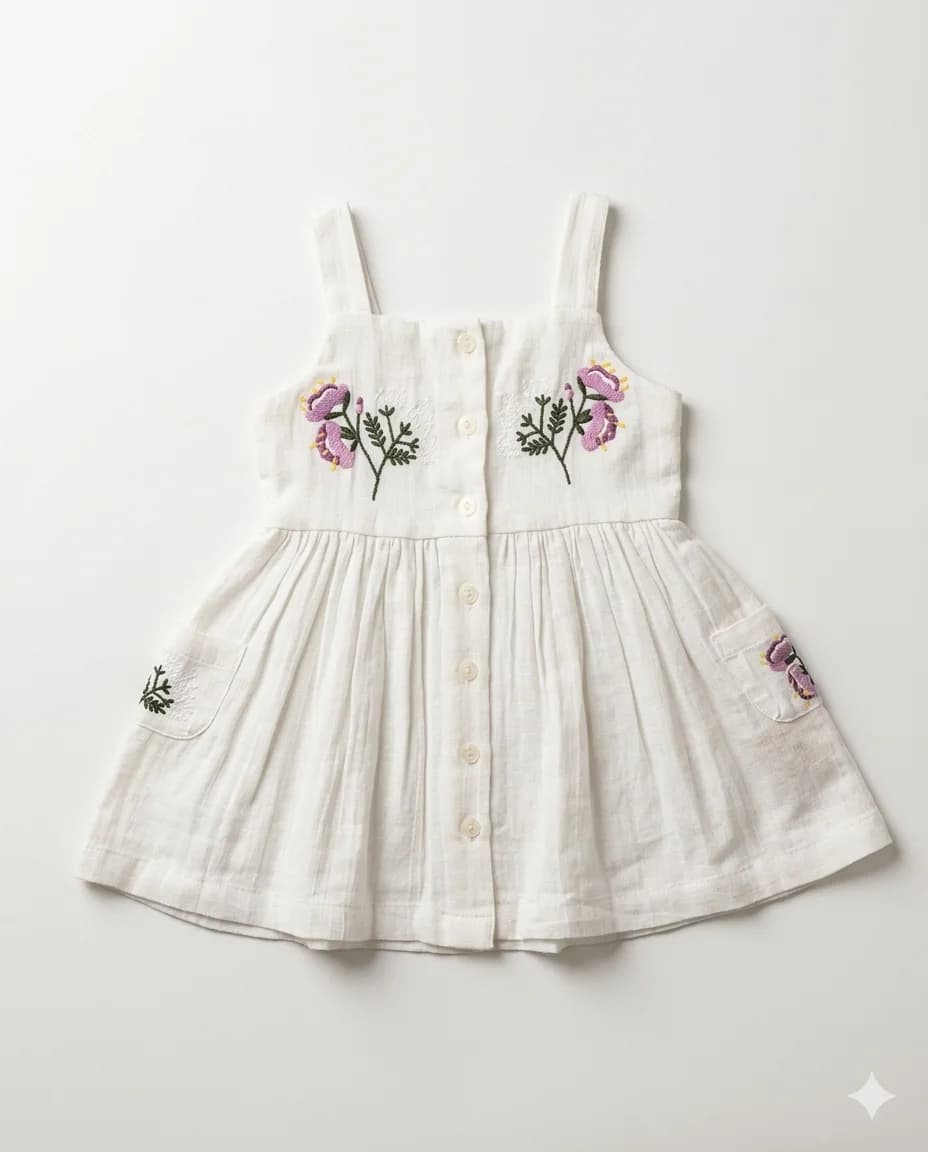 Floral Embroidery Button Dress