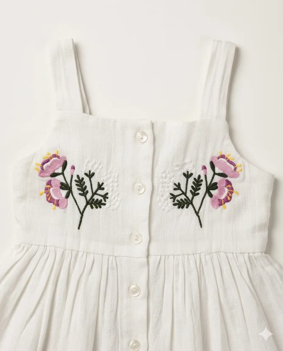 Floral Embroidery Button Dress thumbnail 2