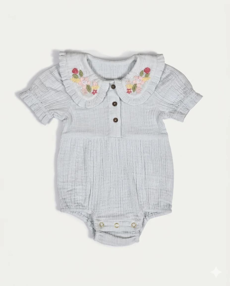 Ruffle Collar Embroidery Romper
