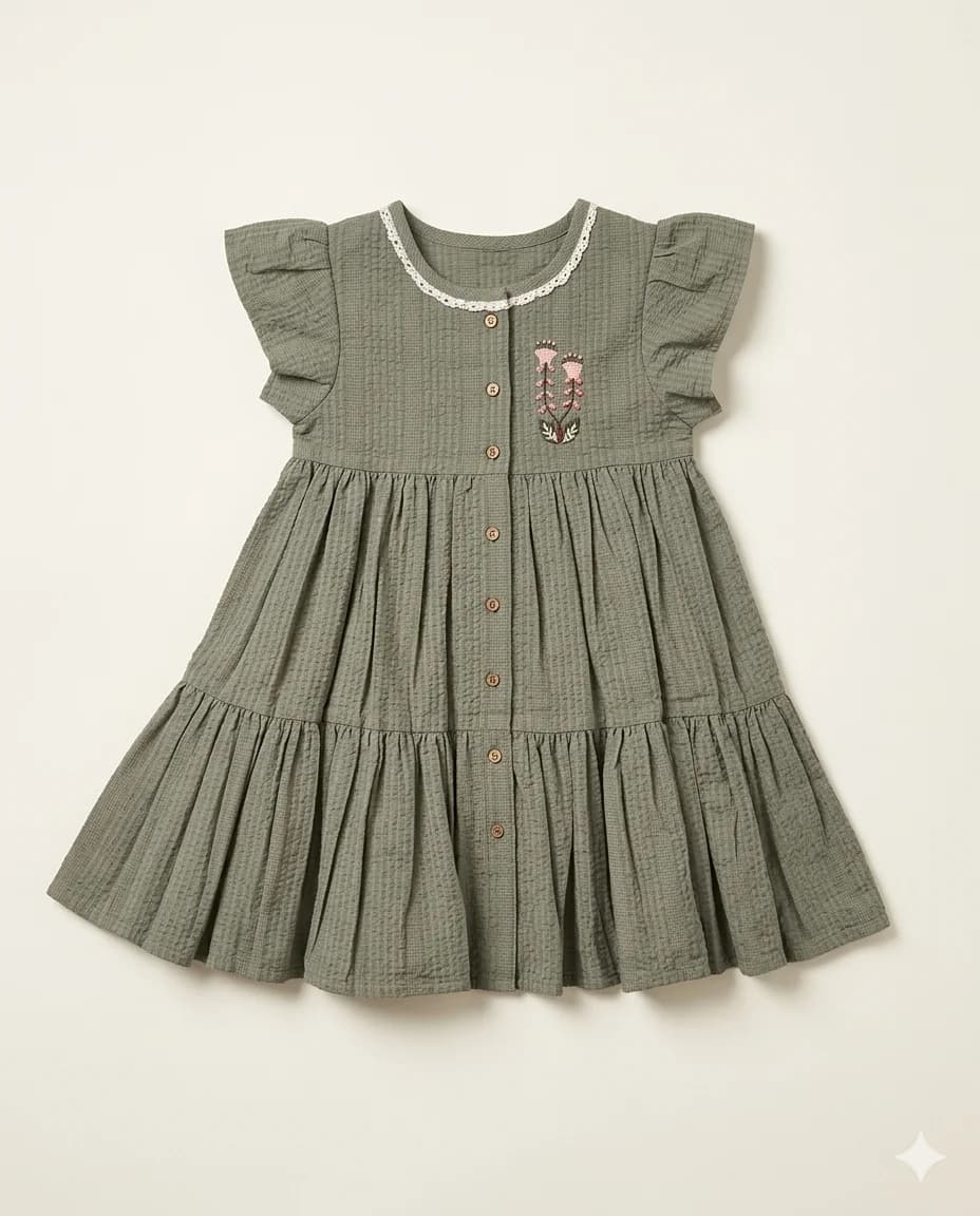Woodland Embroidery Ruffle Dress