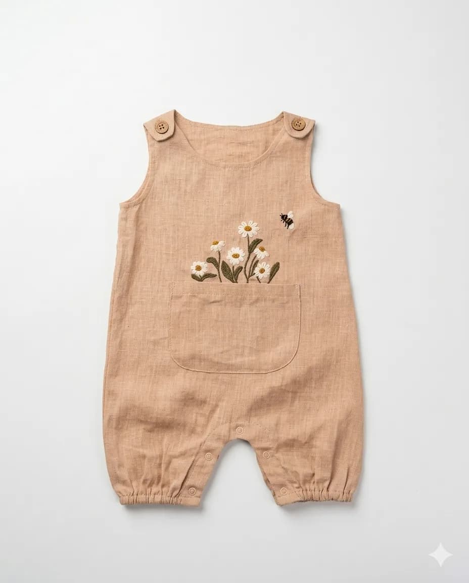 Daisy Embroidered Linen Overalls