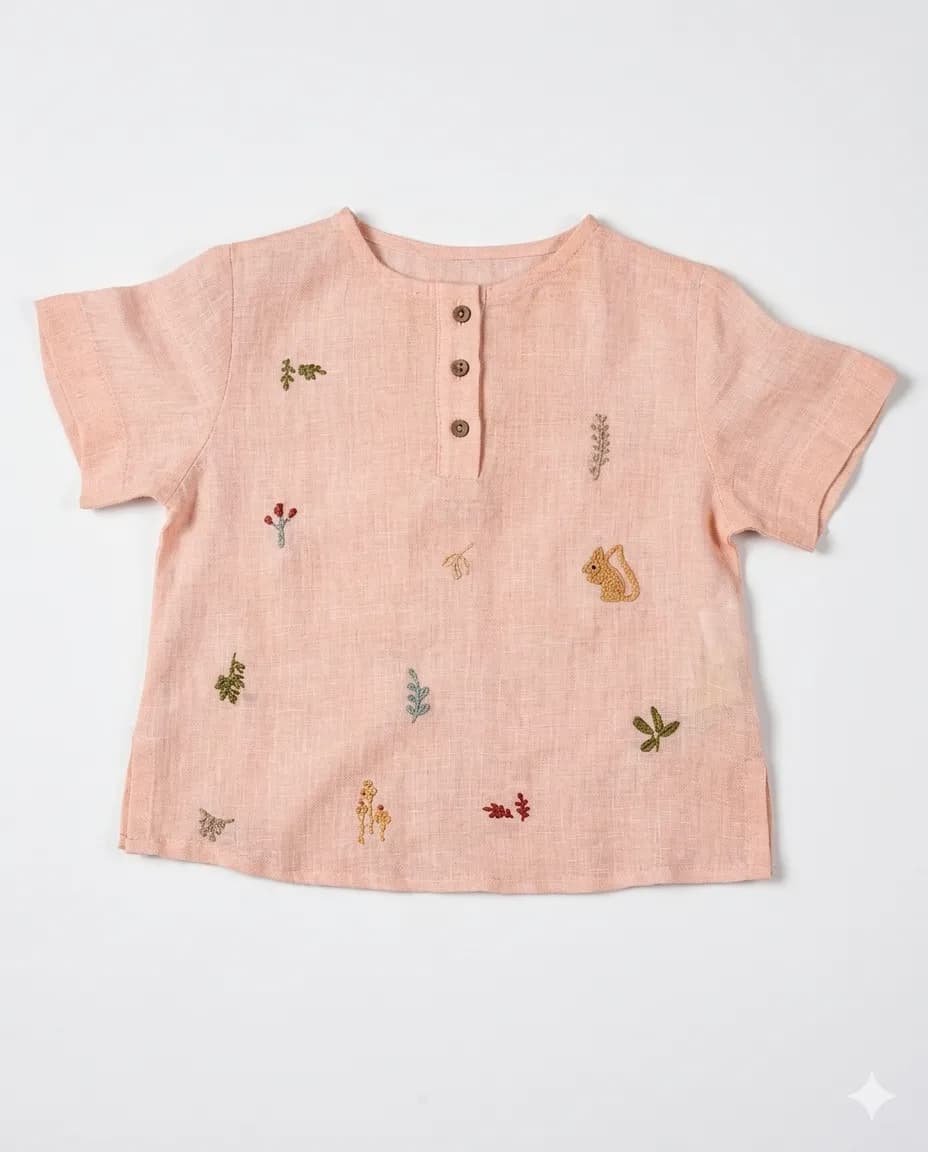 Forest Embroidered Linen Top