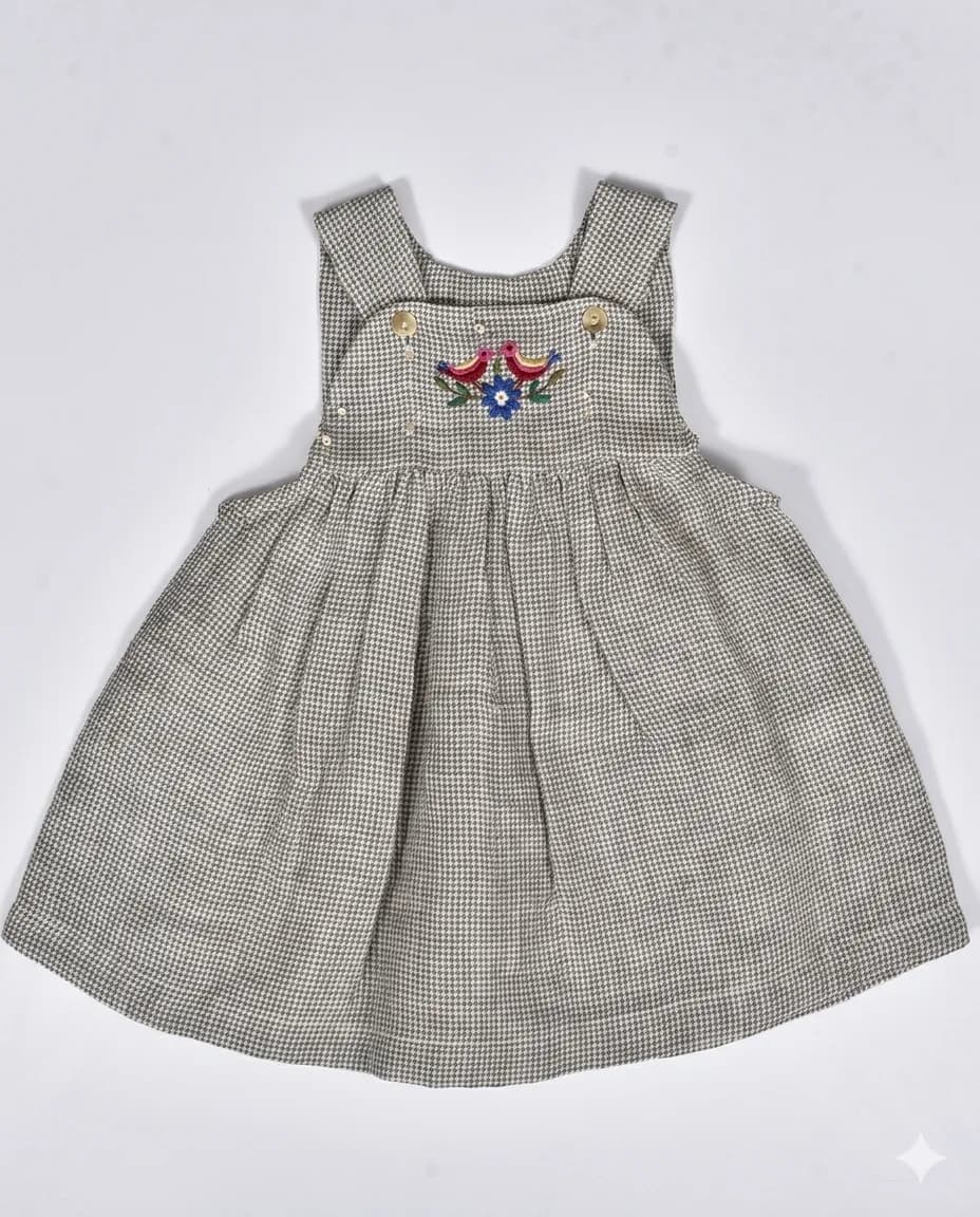 Grey Linen Embroidered Pinafore