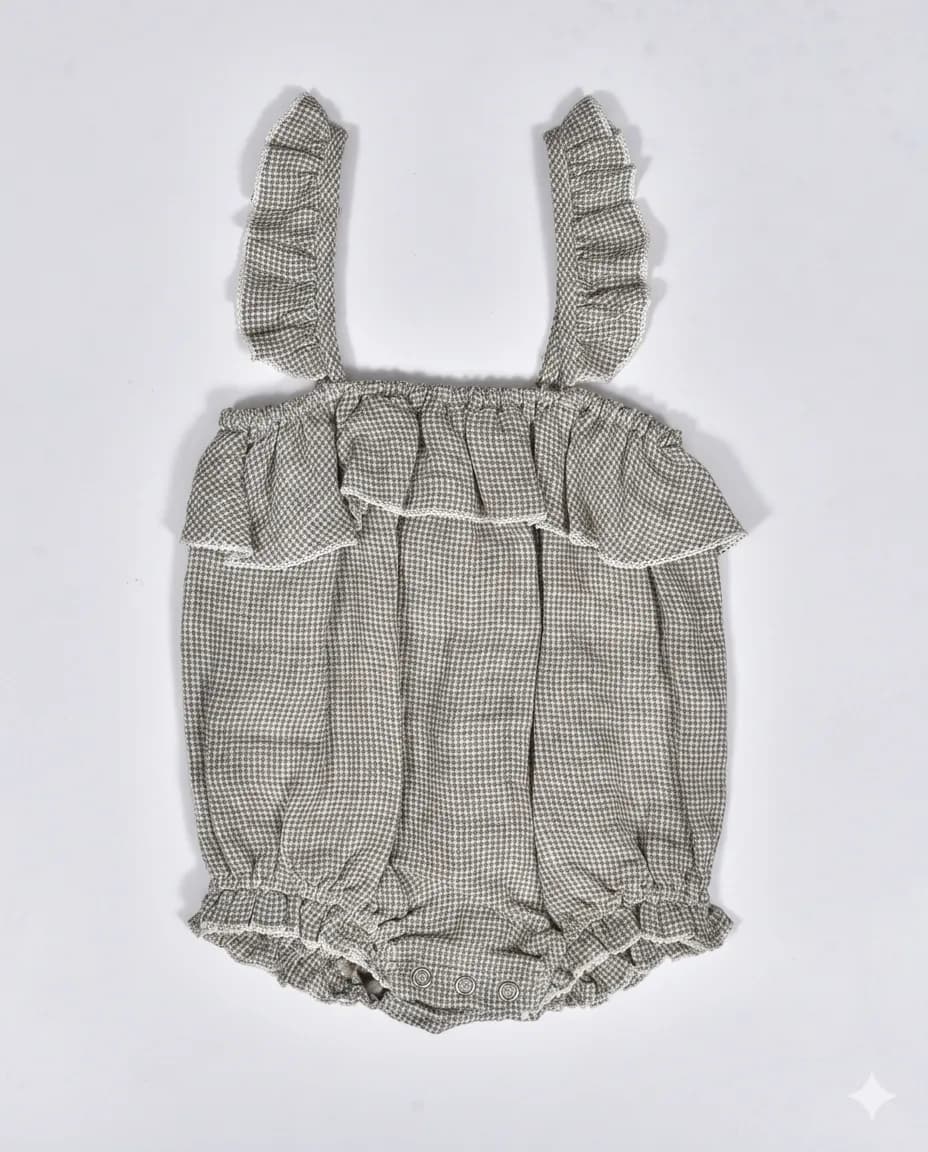 Grey Ruffle Linen Romper