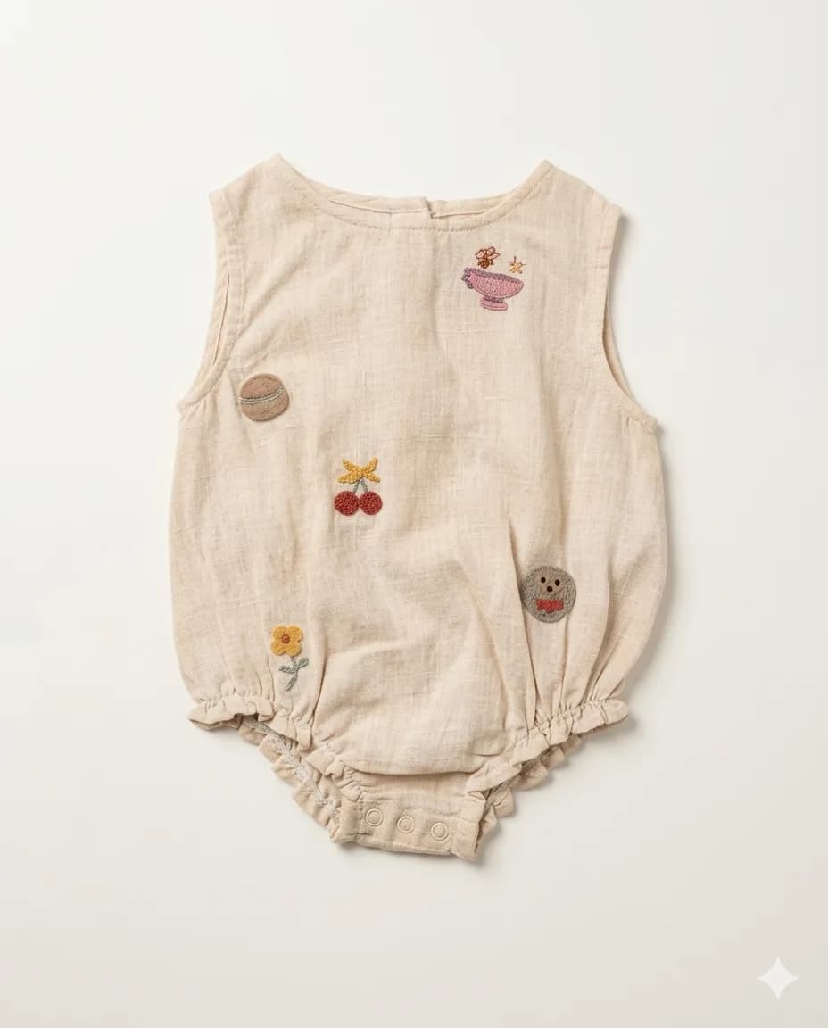 Natural Embroidered Linen Romper