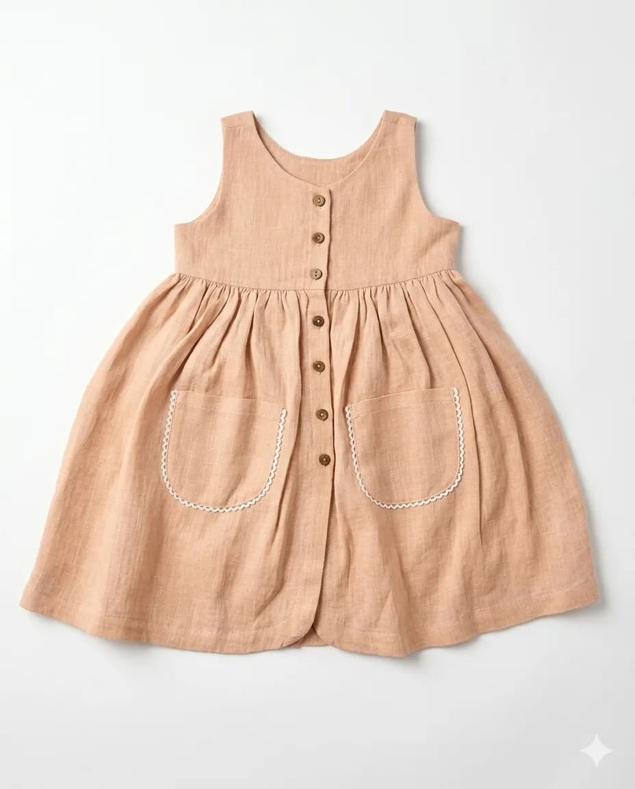 Peach Linen Pocket Pinafore