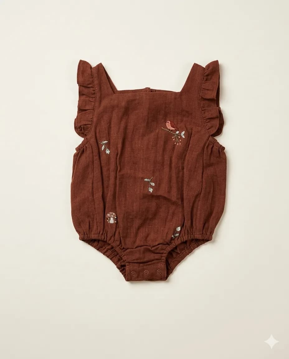 Rust Ruffle Linen Romper
