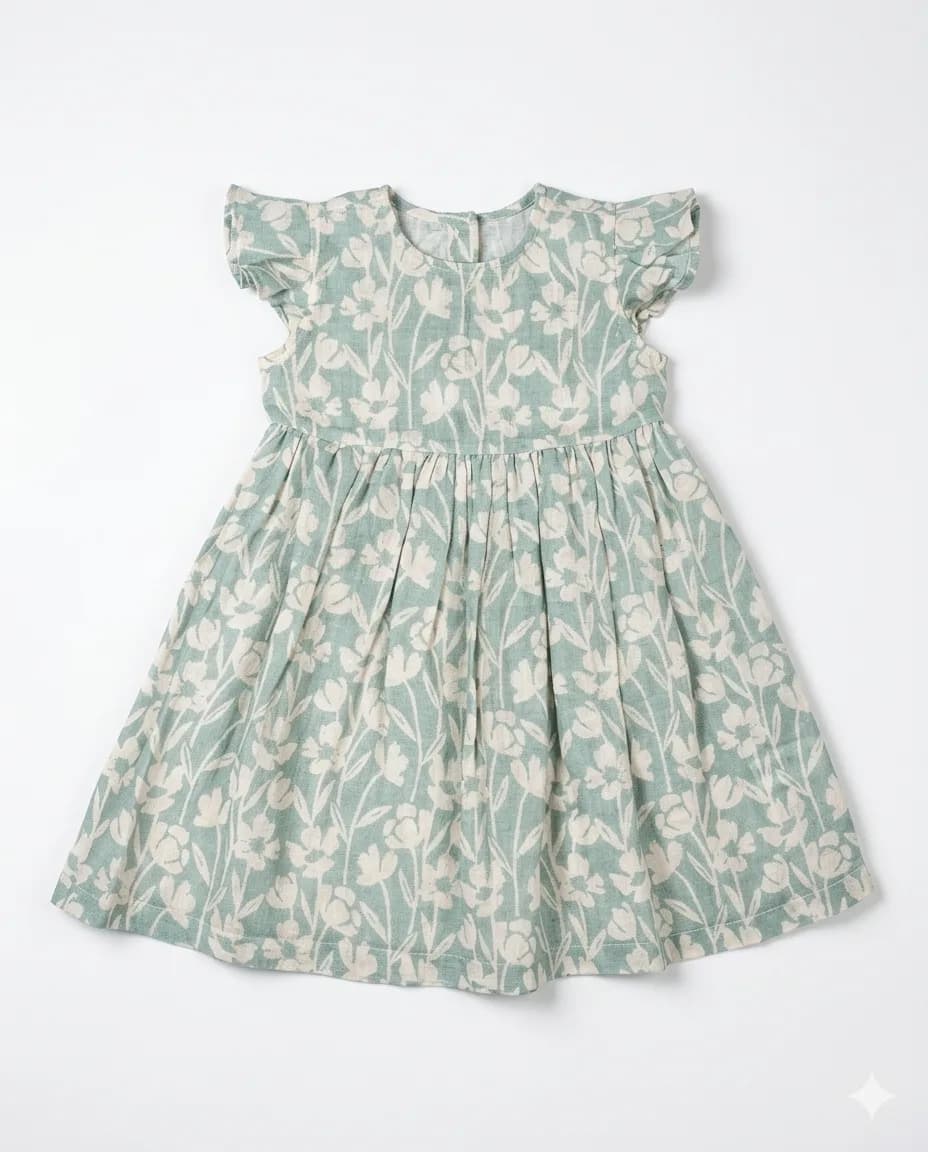 Sage Floral Linen Dress