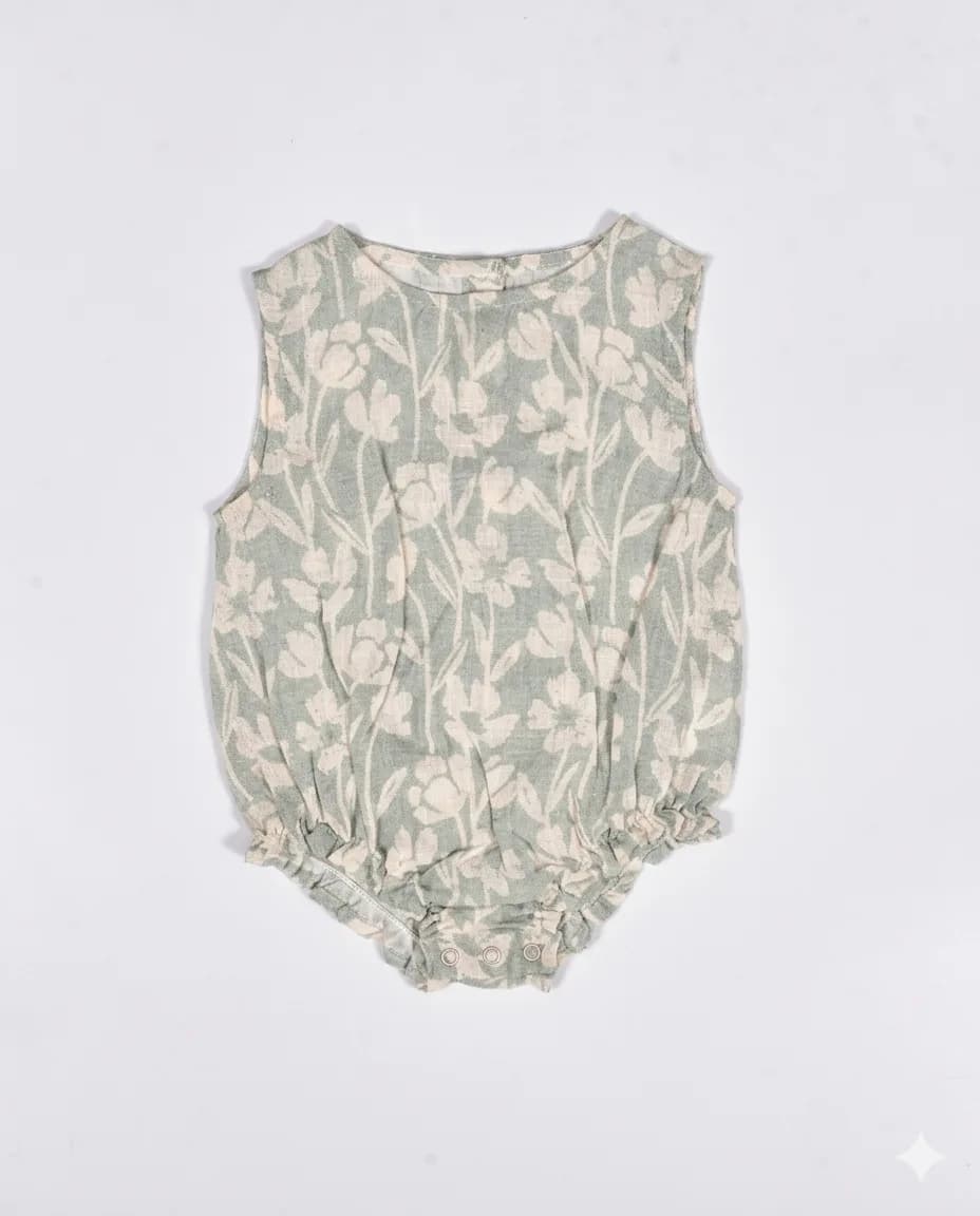 Sage Floral Linen Romper