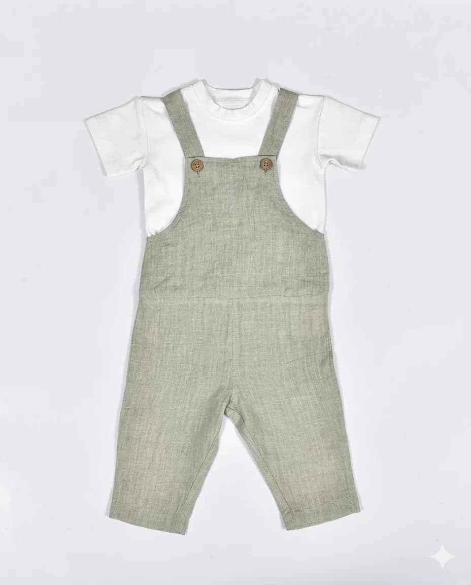 Sage Linen Dungaree Set