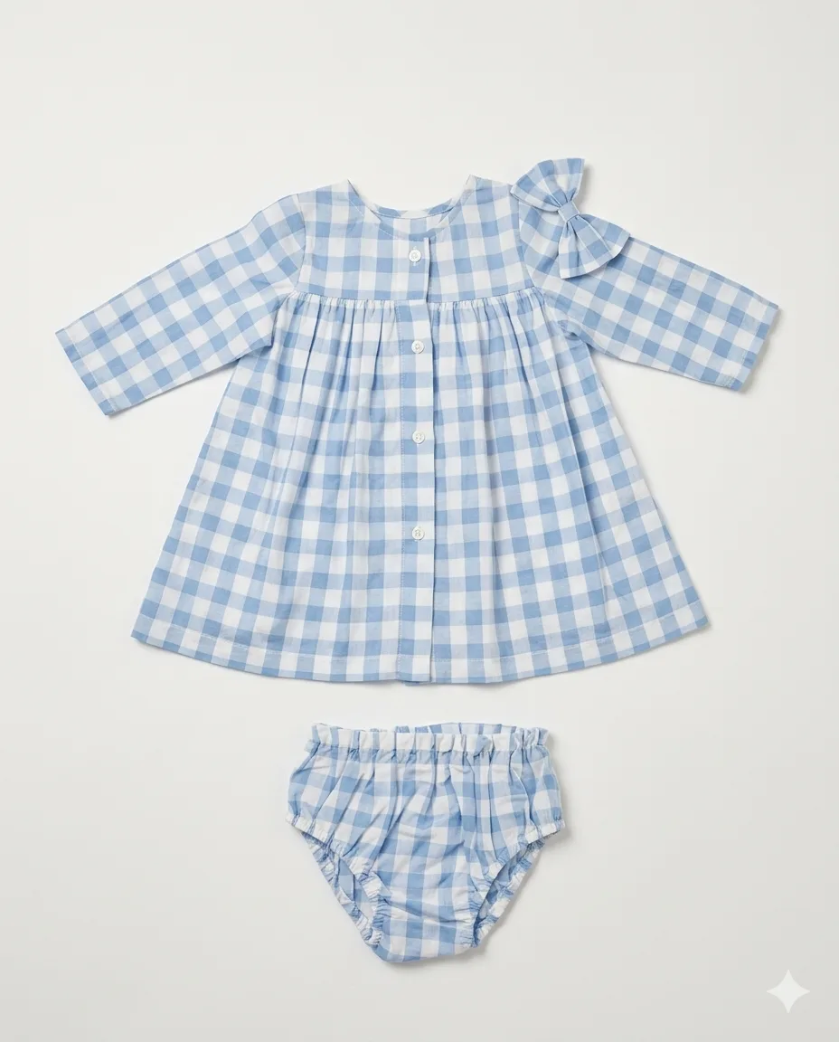 Blue Gingham Dress & Bloomer Set