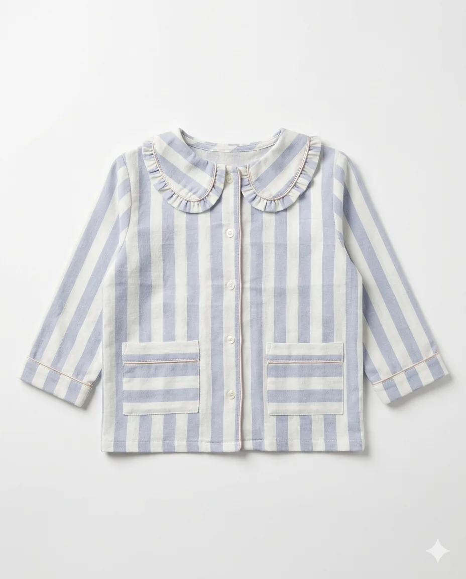 Blue Stripe Ruffle PJ Set