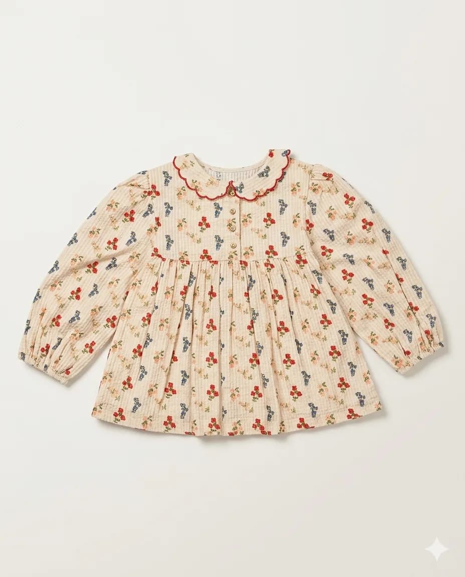 Folk Floral Ruffle Blouse