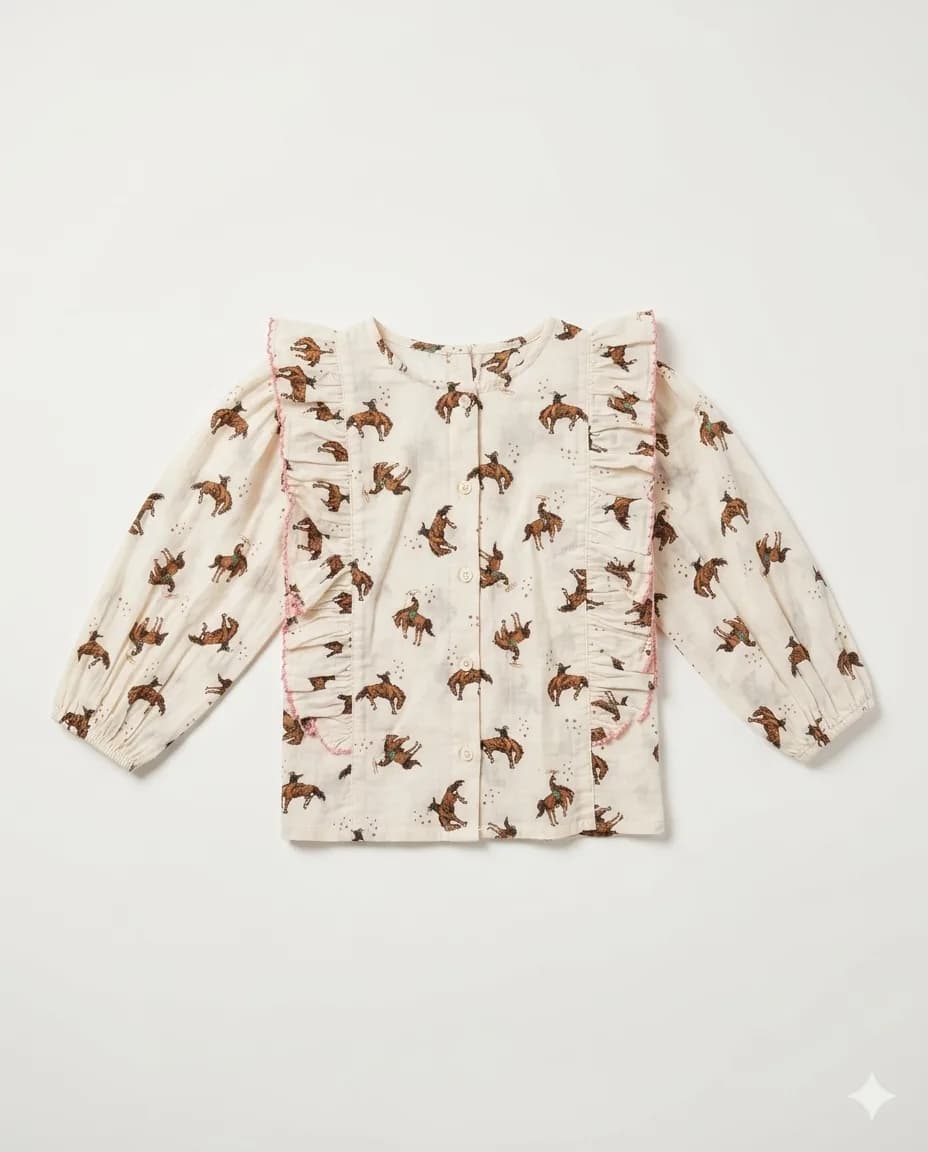 Rodeo Print Ruffle Blouse