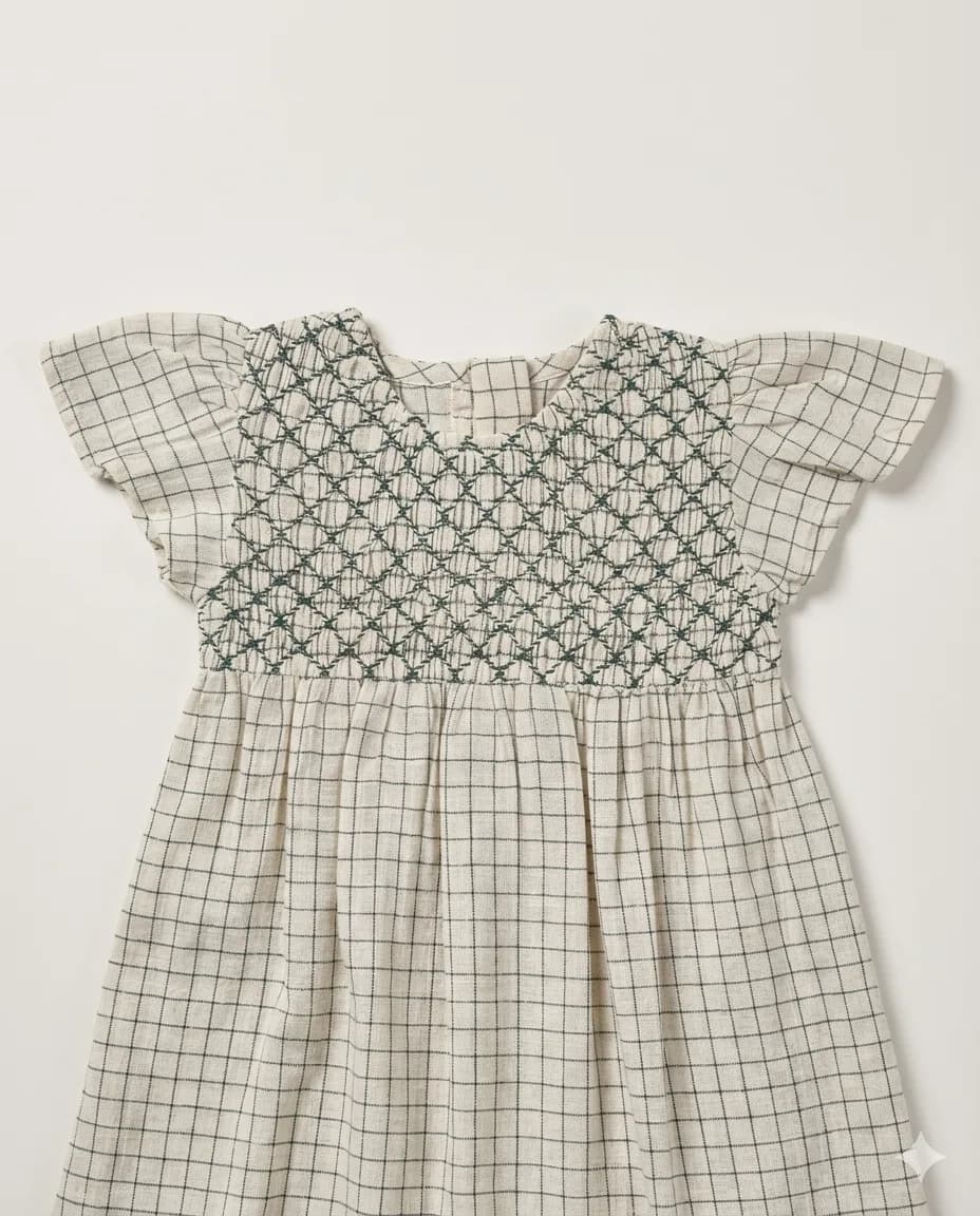 Ivory Grid Smocked Dress thumbnail 2