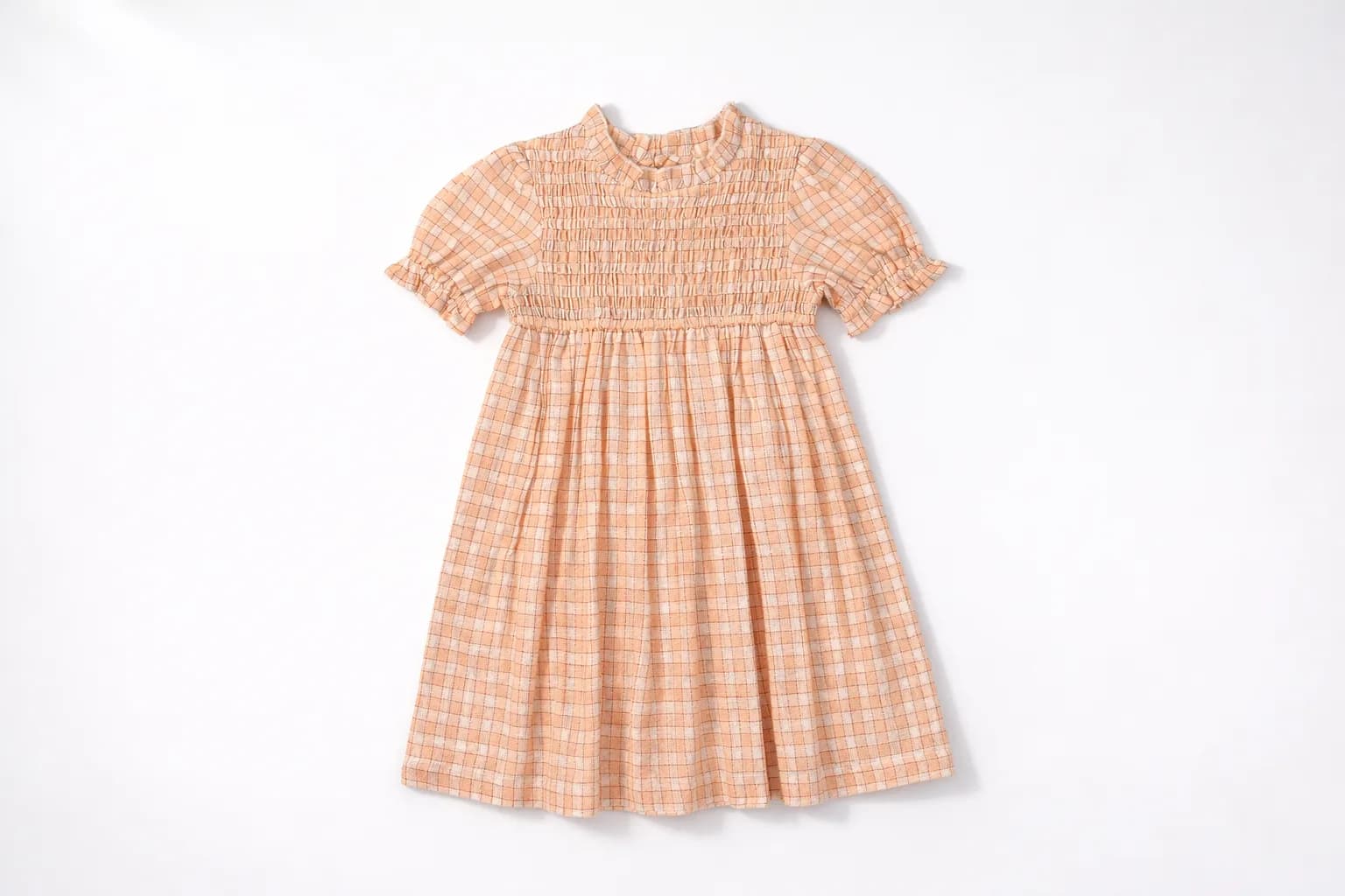 Peach Check Smocked Dress