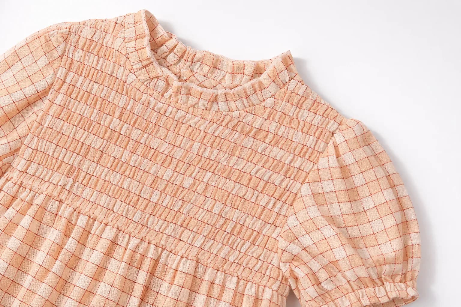 Peach Check Smocked Dress thumbnail 2