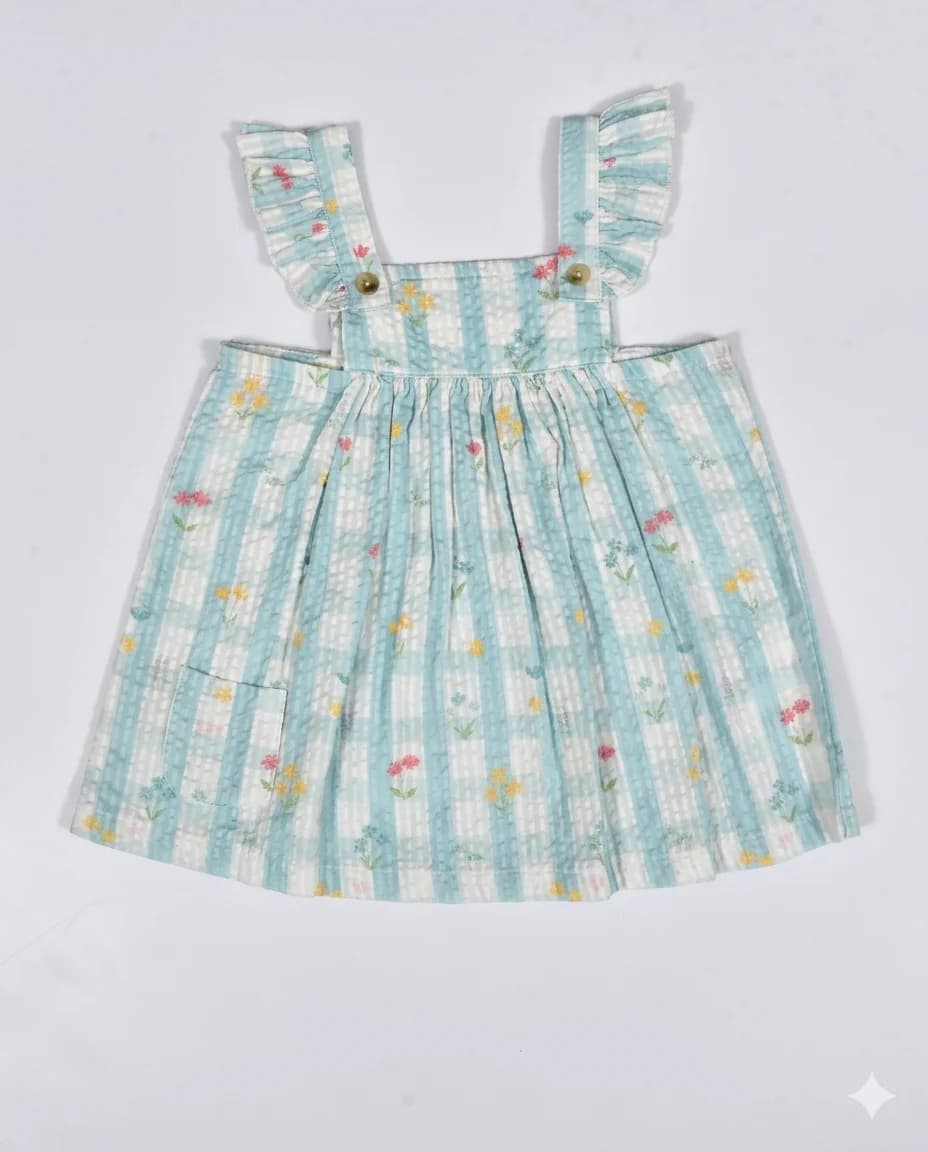 Blue Gingham Flutter Dress