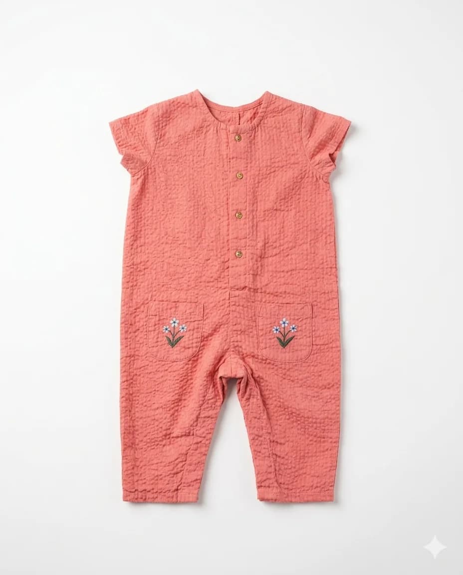 Coral Embroidery Romper