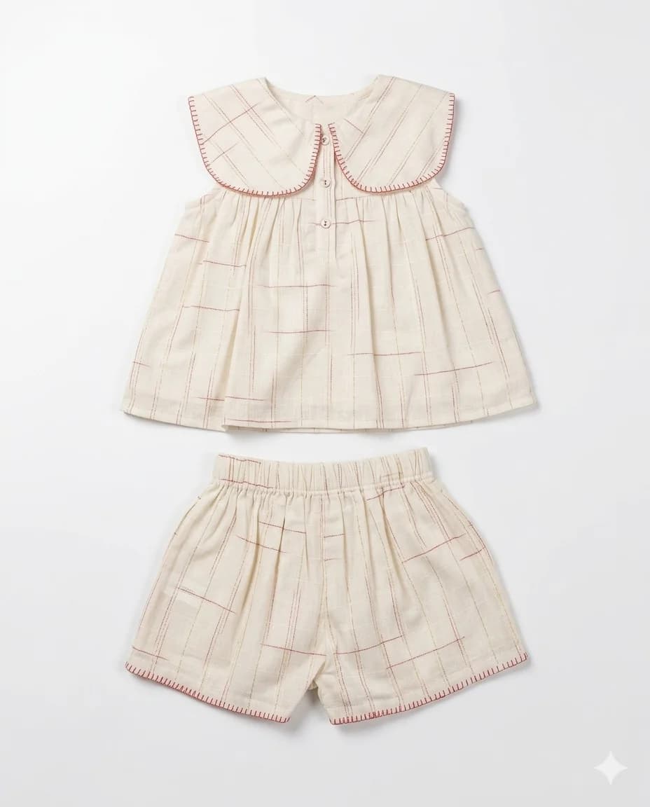 Cream Check Collar Set