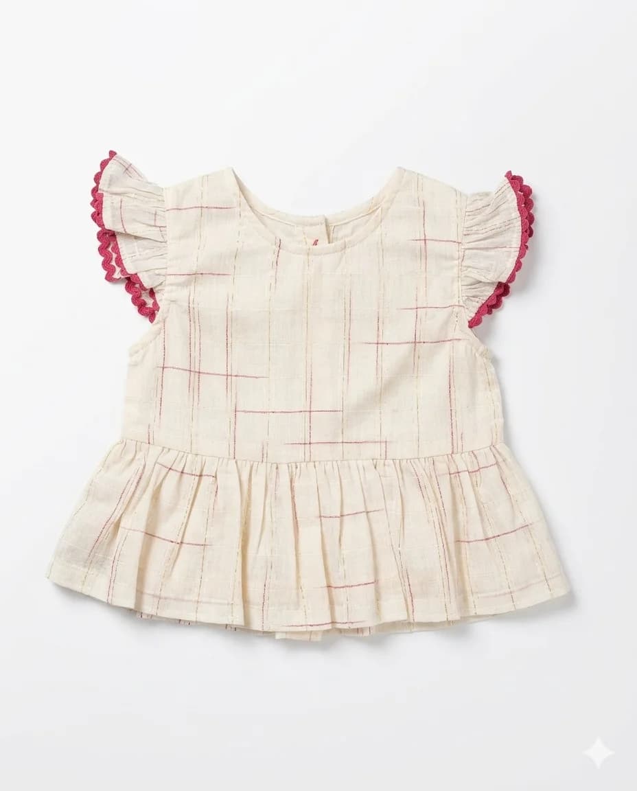 Cream Check Peplum Top