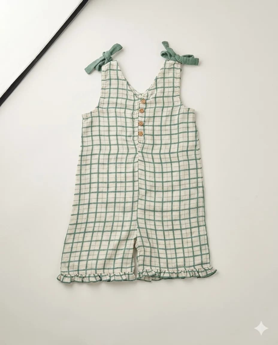 Green Check Shoulder Playsuit
