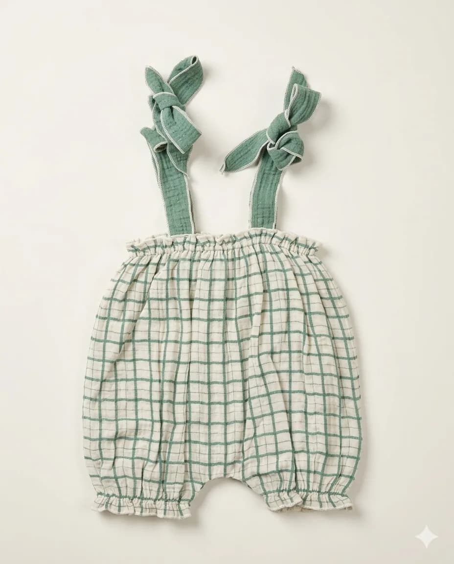 Green Check Tie-Strap Romper
