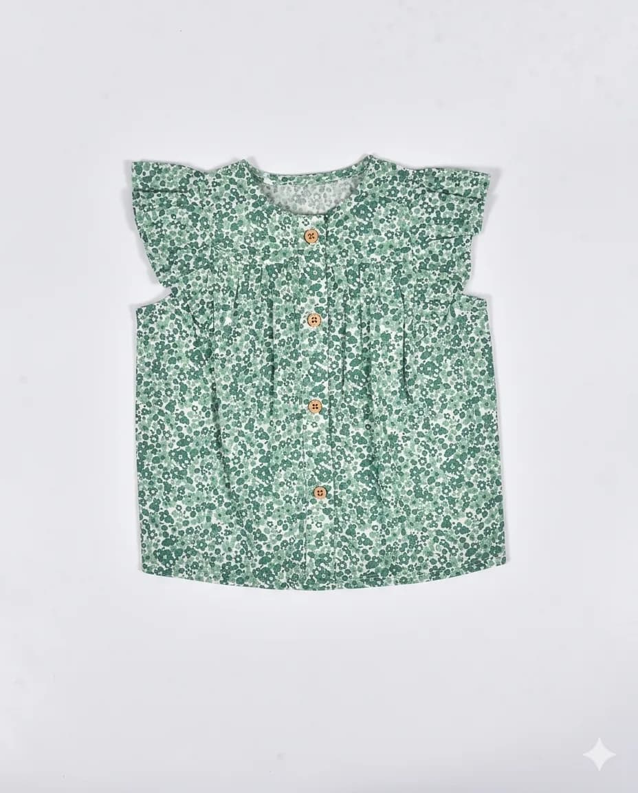 Green Floral Flutter Blouse