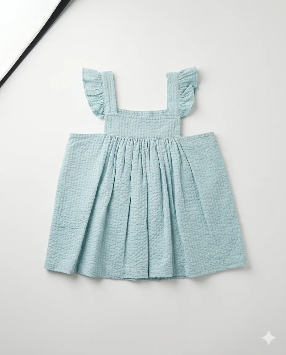 Mint Seersucker Ruffle Pinafore