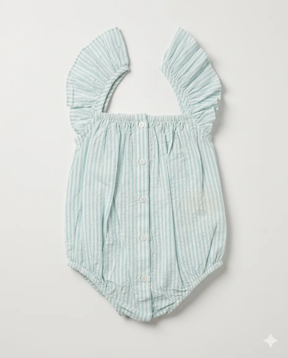 Mint Seersucker Ruffle Romper