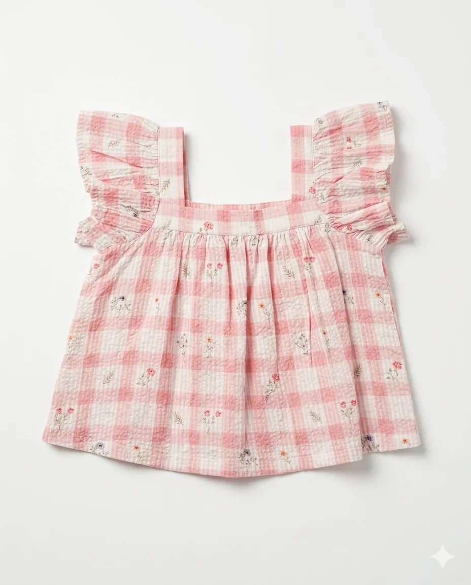 Pink Gingham Flutter Top