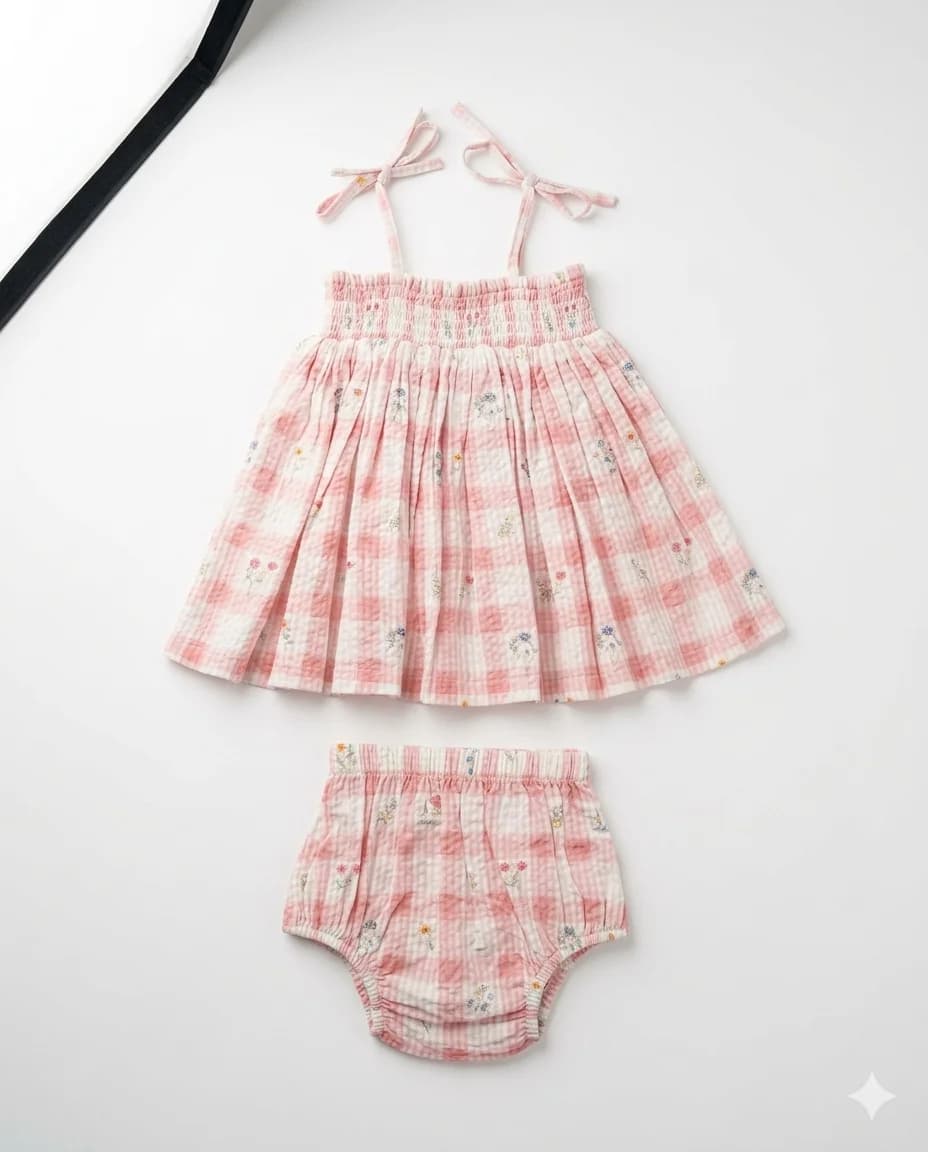 Pink Gingham Smocked Dress Set