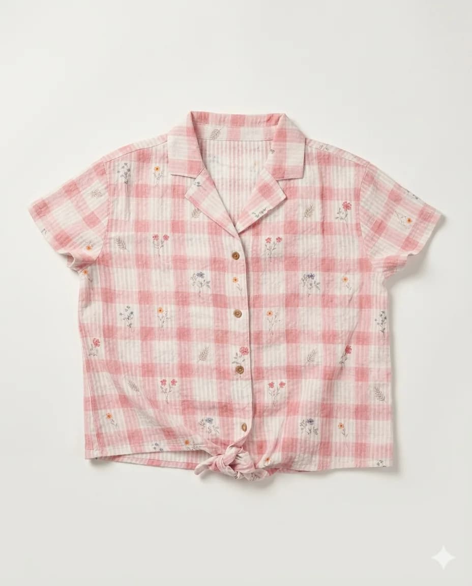Pink Gingham Tie Shirt