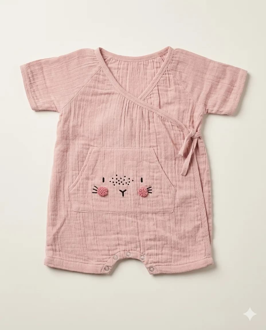 Pink Muslin Cat Romper