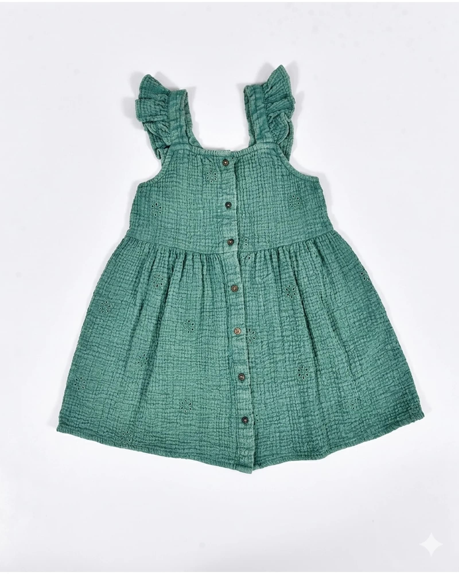 Green Muslin Ruffle Dress