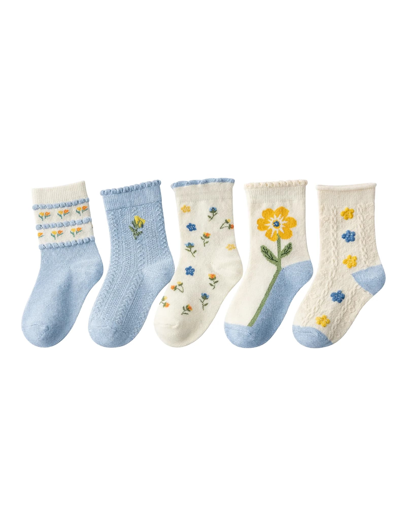 Blue Floral Crew Socks