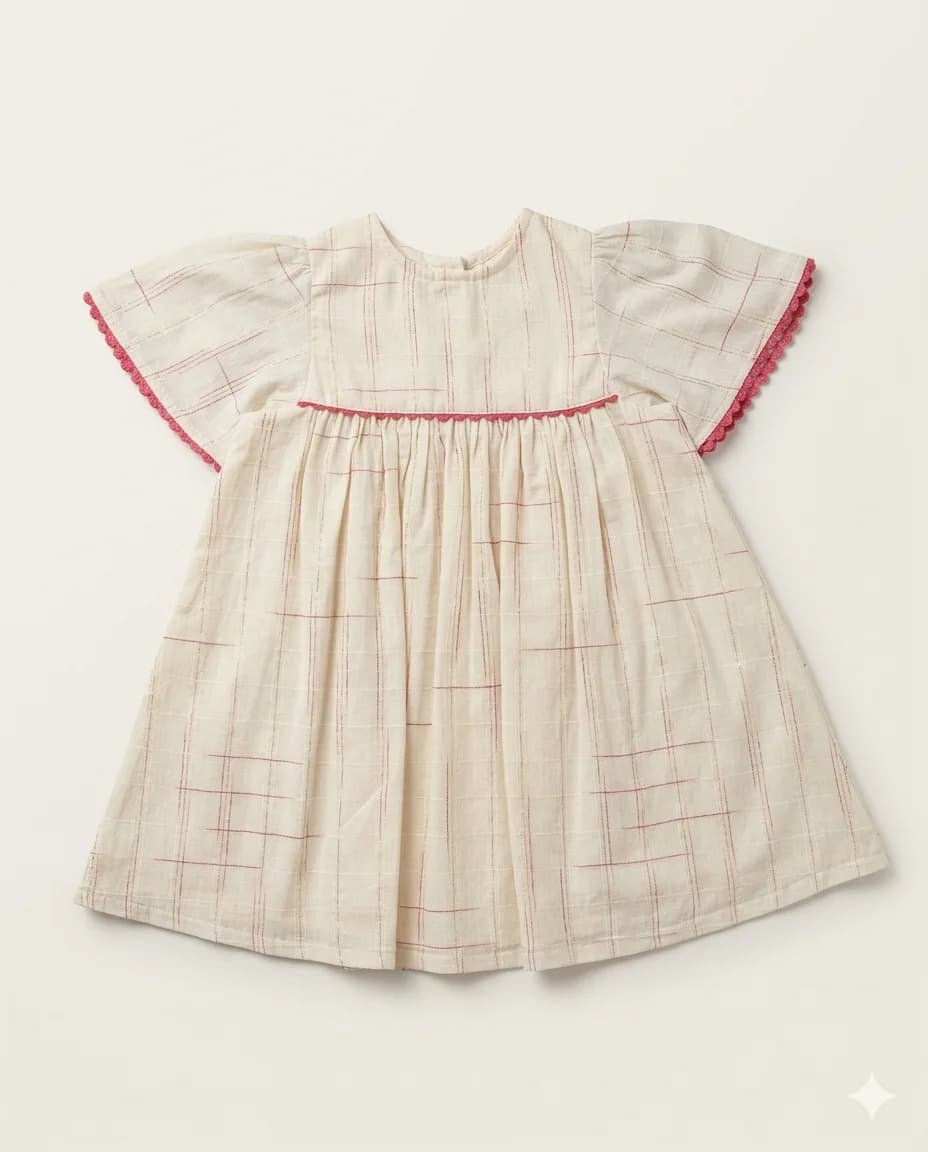 Cream Check Flutter Dress