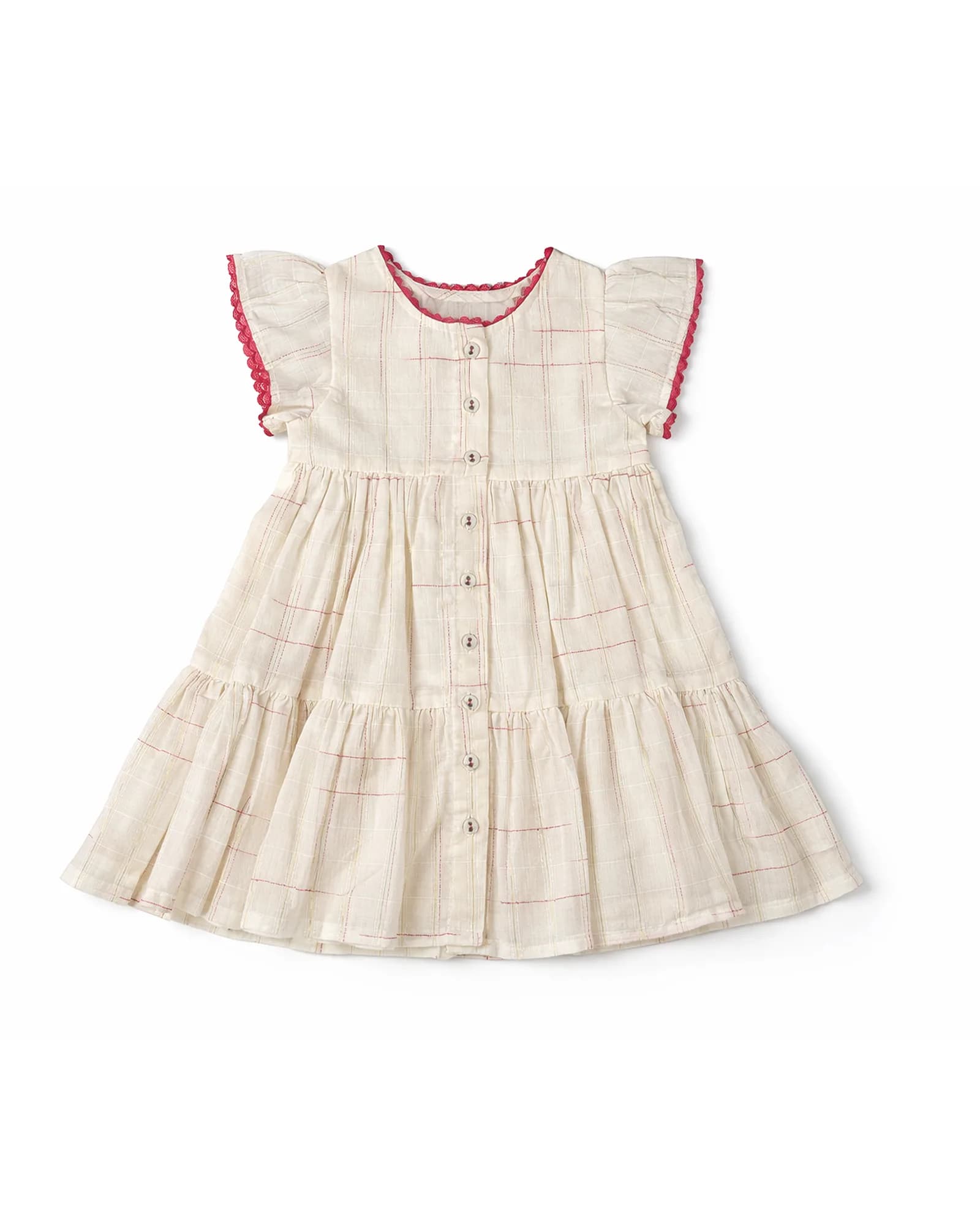 Cream Check Tiered Dress