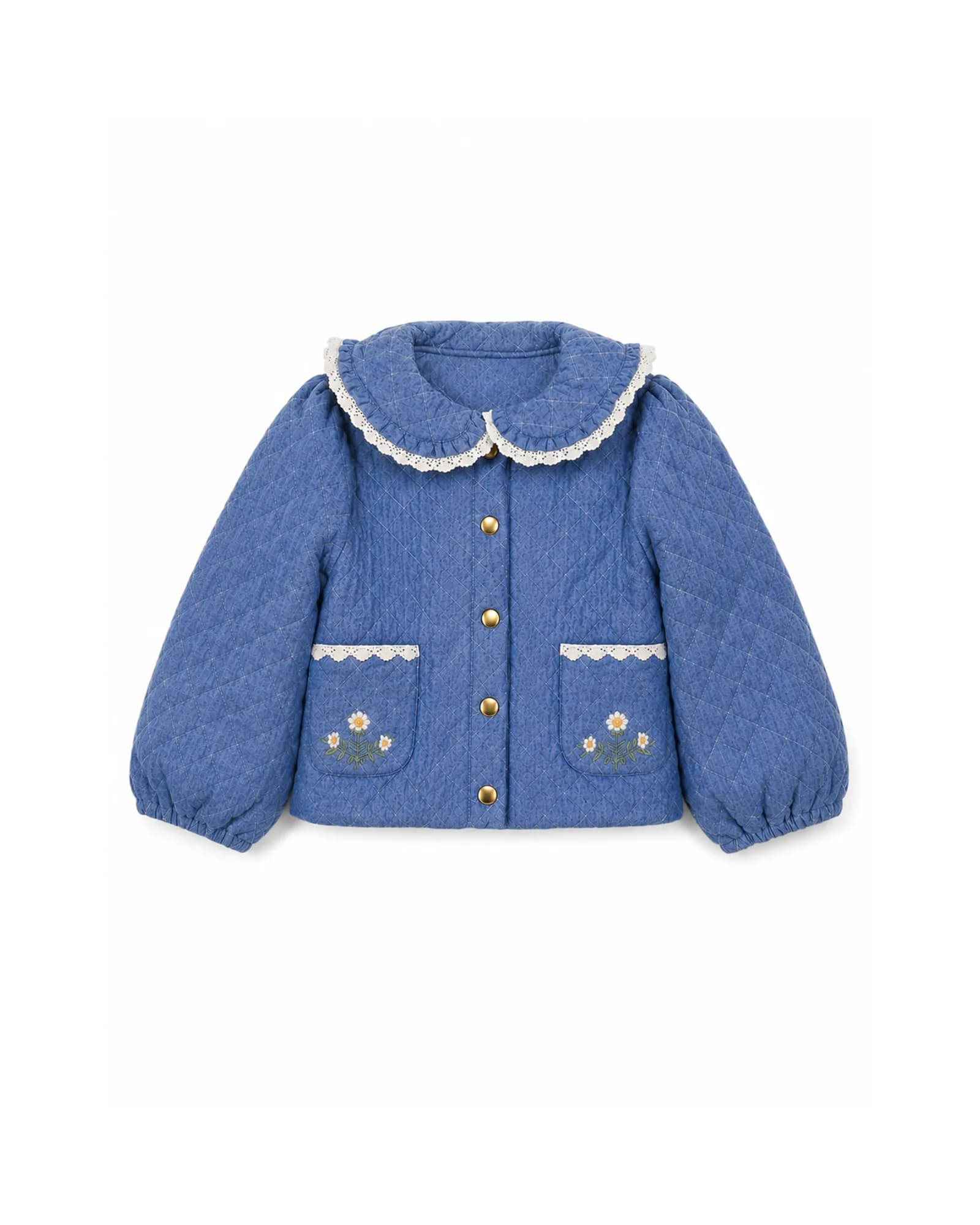 Blue Quilted Floral Collar Jacket — image 1