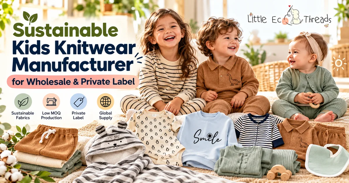 Sustainable kids knitwear manufacturer producing organic cotton knit sets, leggings and rompers for wholesale and private label brands