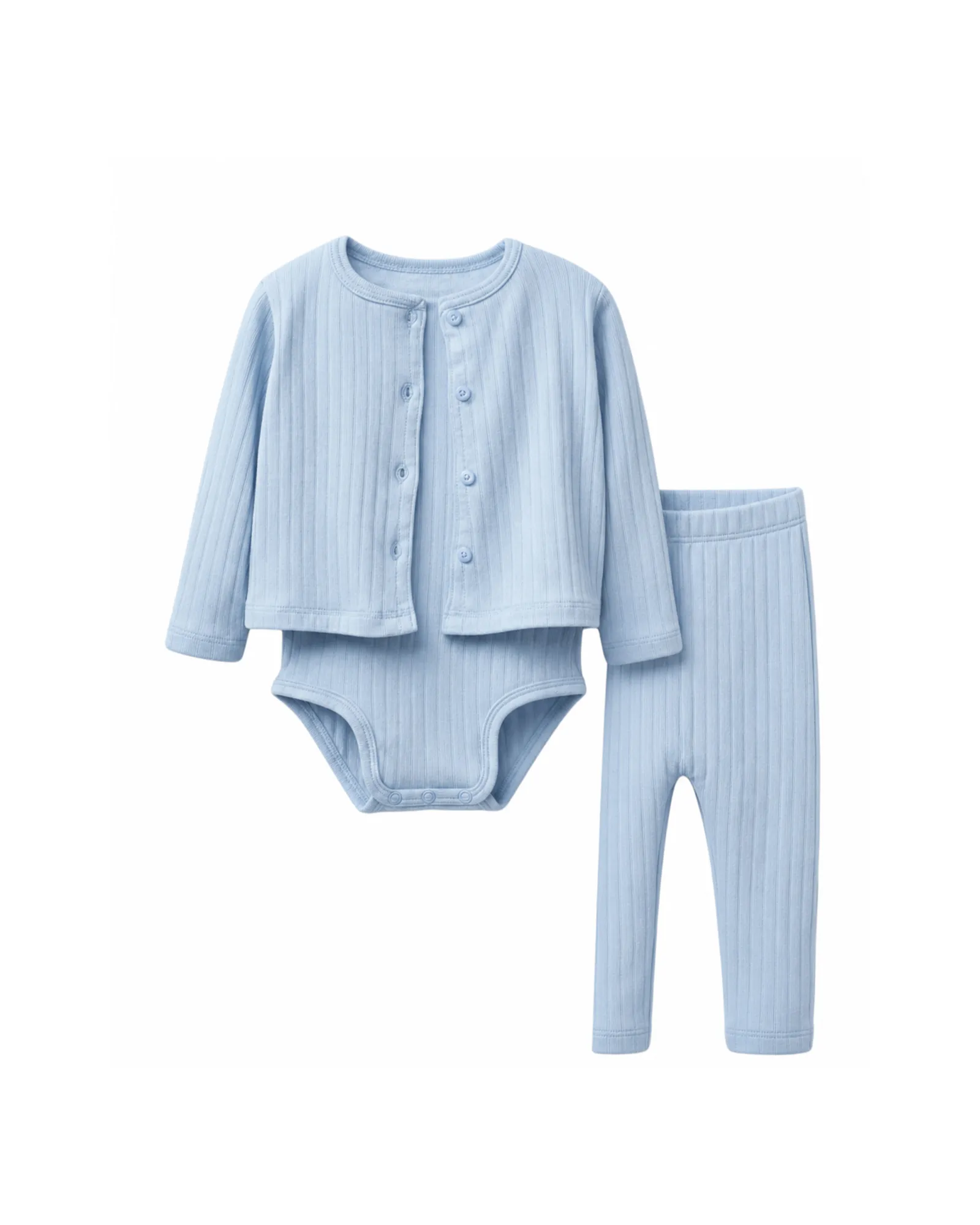Blue Ribbed Cardigan Set