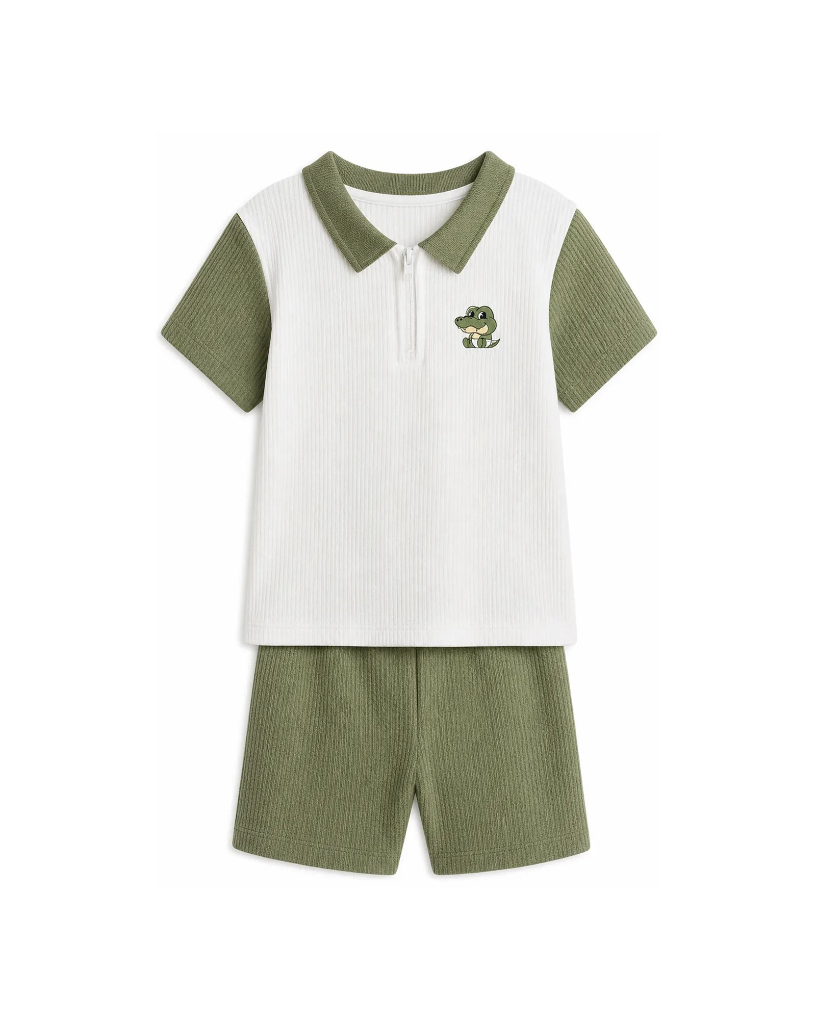 Green Dinosaur Polo & Shorts Set